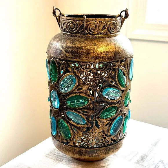 Pier 1 Blue and Green Caravan Gem Lantern - Picture 2 of 8